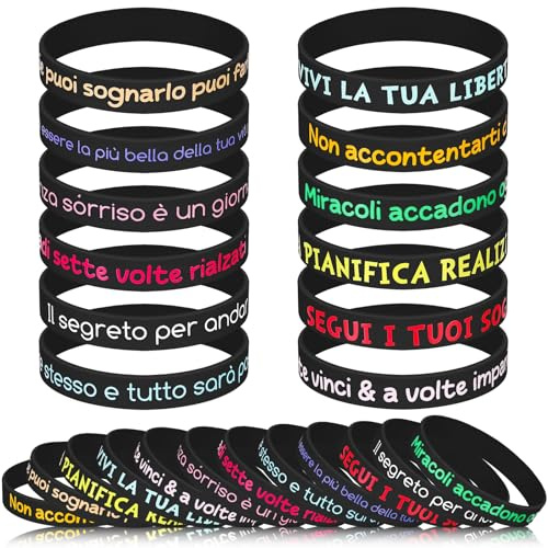 Otuuz 24 Braccialetti Bambini con Frasi Motivazionale Italiano Silicone Bracciale Amicizia Colorati Gadget Compleanno Bambini Regalo Maestra Fine Anno Festa Adolescente Collega(Nero)
