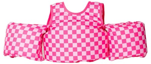 Drip Floats Toddler Swim Vest for Kids 25-50 lbs – Puddle Jumper Style Floaties with Wings & Shoulder Straps, Safety Buckle, Learn to Swim Jacket for Boys & Girls 2-7 Years (Pink Checkered)