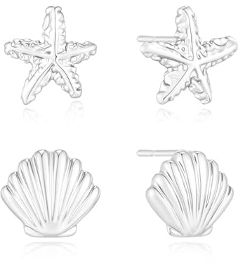 Asdecy Boucles d'oreilles étoile de mer pour femme en argent 925/or plaqué 14 carats hypoallergéniques sans nickel plage été coquillages boucles d'oreilles bijoux cadeau femme