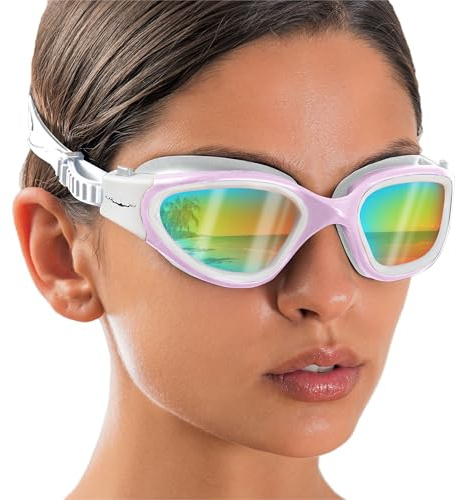AqtivAqua Occhialini da nuoto polarizzati per adulti e bambini, per bambini dai 6 ai 14 anni, unisex, occhialini da nuoto per bambini, ragazzi e ragazze, DX-R (custodia bianca e blu, polarizzati +