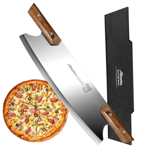 Aihomo 13” Sharp Pizza Cutter Rocker, 420J1 Japanese Stainless Steel Blade Slicer, Double Pakkawood Handle Pizza Knife Rocker with Protective Cover, Easy to Clean
