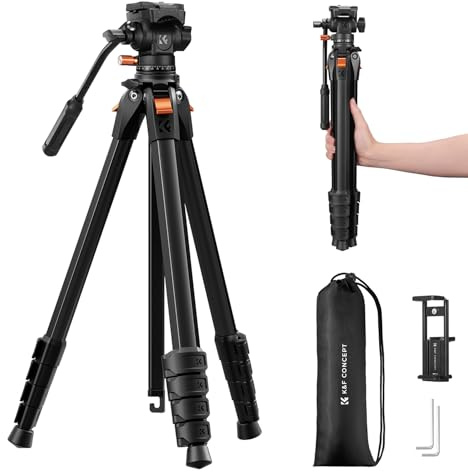 K&F CONCEPT 187CM Trípode Cámara Compacto de Aluminio con Plataforma hidráulica, Trípode Portátil de Viaje 3kg de Capacidad para Cámaras DSLR