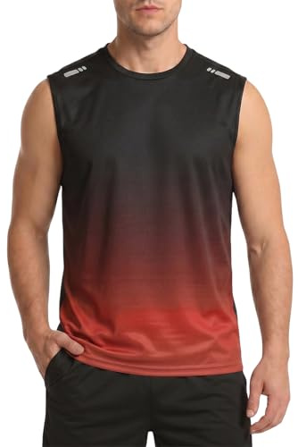 Donason Débardeur Homme sans Manches Hommes Haut T-Shirt de Sport Respirante Extensible à Séchage Rapide Gym Maillot avec Bande Réfléchissante Gilet de Course pour Fitness Musculation Running