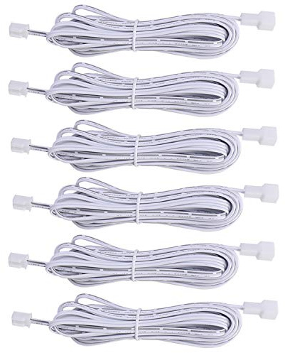 AIBOO Extension Cables 9.84FT LED Under Cabinet Puck Lighting, 2-Pin Male and Female Cable Connector Extension Cords for Led Puck Lights with White Cords (6 Pack) 2-PIN ONLY