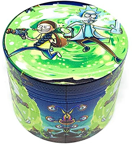 Macinino Rick e Morty 50 mm 4 parti macina spezie in lega di zinco resistente verde trituratore di erbe essiccate con la sua piccola spatola per polvere coperchio magnetico per una chiusura perfetta