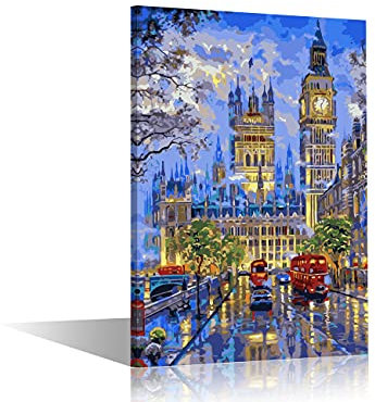 Abstract Painting Big Ben London Cityscape Picture Print on Canvas Wall Art Modern Artwork Wall Decor for Home Bedroom Office Decor with Frame 24x 16