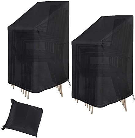 2 Stück Gartenstuhl Abdeckung Wasserdicht, 75x75x120cm, 600D Stapelstühle Abdeckplane für Gartensessels, Schutzhülle Gartenstühle Winddicht Schutzhülle Stapelstühle, Abdeckung Gartenstühle