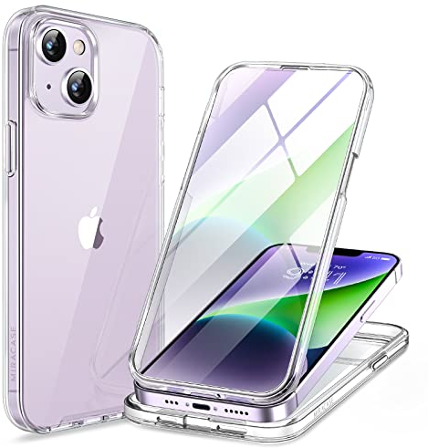 Miracase 360 Grad Hülle für iPhone 13/ iPhone 14 (6.1 Zoll), Ganzkörper Schutzhülle mit eingebauter Glas Displayschutzfolie, Stoßfeste Fullbody Handyhülle, Transparent