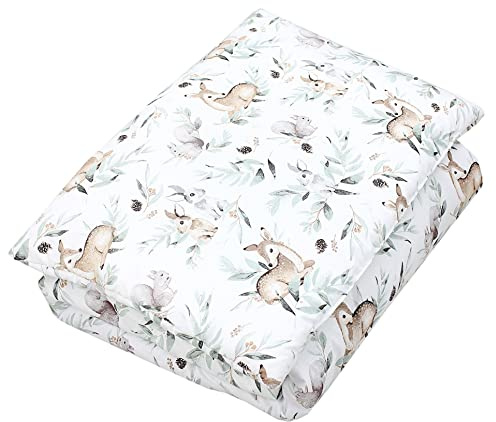 TupTam Juego de Edredón Infantil con Dibujos para Toda la Temporada Nórdica Almohada Plana 2pcs., Liebres/Ciervos/Hojas, 135x100 cm