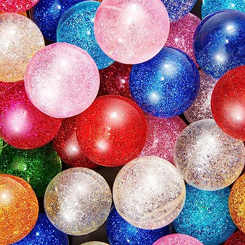 Shappy 60 Pcs 45 mm Large Bouncy Balls Glitter Bounce Ball Bulk with Storage Bag Large Bouncy Balls for Goodie Bag Fillers Birthday Party Favors, Assorted Colors(Classic)