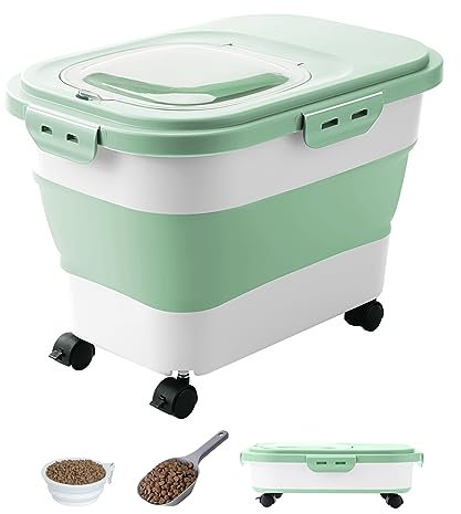 DDMOMMY Récipient de stockage de nourriture pour chien de 6,8 à 9,1 kg, récipient pliable avec roulettes, couvercles hermétiques, conteneurs de stockage d'aliments pour animaux domestiques pour chiens