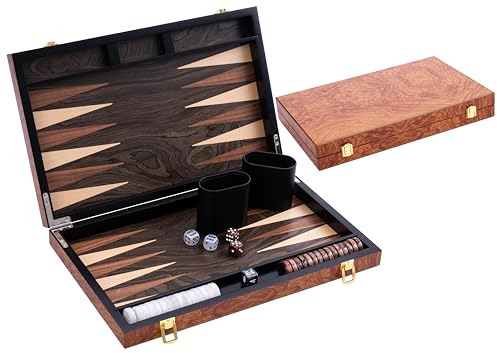 Engelhart – 250540 – Backgammon Deluxe 15 – Elegant Spel med Lackad Rosenträfanér