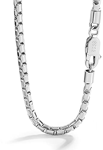 Dankadi Collier Fin 5MM en Forme Boîte en 925 Argent, 18-26 Chaîne Carrée Ronde Boîte à Chaînes Briolette Vénitien Rolo Fine Design Italien 46CM-66CM Cadeau de Bijoux pour Homme Femme (22, Argent)