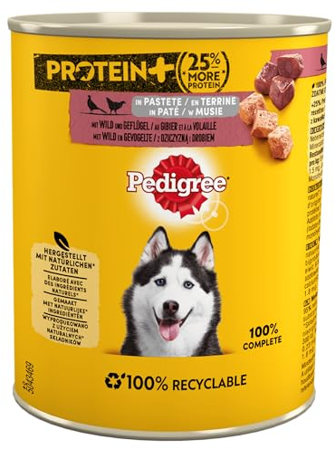 Pedigree Protein+ in Pastete Hundenassfutter mit Wild und Geflügel Dose 800g x 12