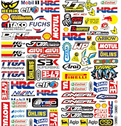 3 Hojas Pegatinas para Coche Pegatinas Moto Tuning Skate Coche Racing para Motos de Cross para Motocicletas, Cascos, Motocross, Monopatines(A)