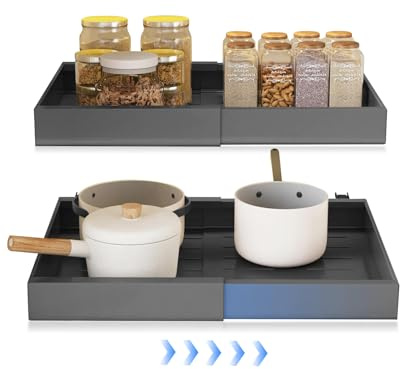Cajón Telescópico Ampliable, No Requiere Perforación, Bandeja Extraíble Para Armario de Cocina, Organizador Ajustable 32-52x42x7cm, No Es Fácil De Oxidar