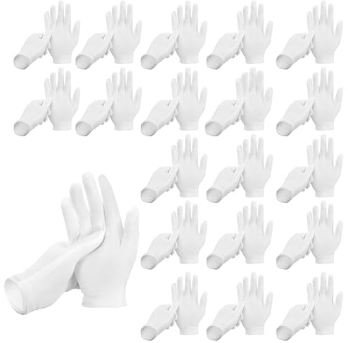 ANOMM 20 Paia Guanti Cotone Bianchi, Guanti Idratanti in Bianco Riutilizzabili, Gloves in Cotone per la Cura, Comodi e Traspiranti, per la Cura delle Mani, Ispezione dei Gioielli (XL)