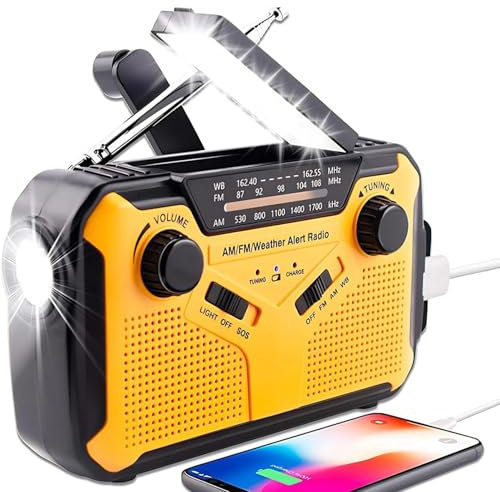 Vtizikl Solar Radio, Wind Up Radio, Emergency Radio with Torch, SOS Alarm, Reading Lamp, 3000mAh Power Bank, Rechargeable AM/FM Radio for Phone Charging, Camping, Outdoor (Orange)