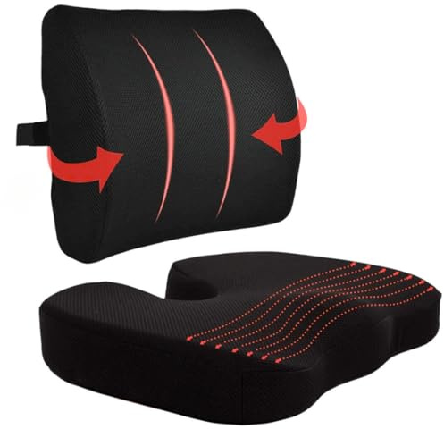 ELIXIR HIVE Memory Foam Seat Cushion & Lumbar Support Cushion Set – Back and Tailbone Support for Office Chair, Car, and Home – Helps with Comfort, Posture, and Pressure Relief