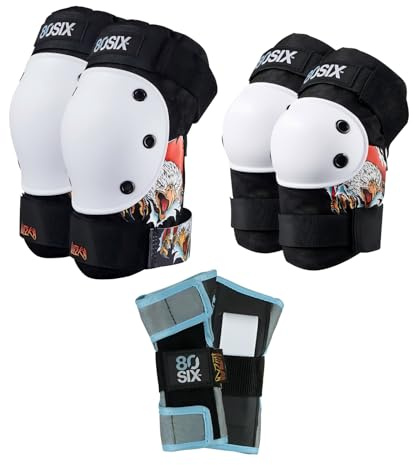 80SIX Certified Knee Pads Elbow Pads Wrist Guards for Kids, Teens & Adults, 6 in 1 Protective Gear Set for Roller Skates, Skateboard, Bike, Scooter, Inline Skates BMX Multi-Sport