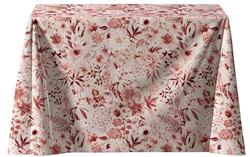 LaFábricadelasTelas -Falda,Ropa de Mesa Camilla Rectangular Primavera Otoño Loneta Estampada Flores algodón, Faldón Faldilla enagüilla. (60x110cm, 70x120cm) (Teja, Rectangular 60x110 cm)