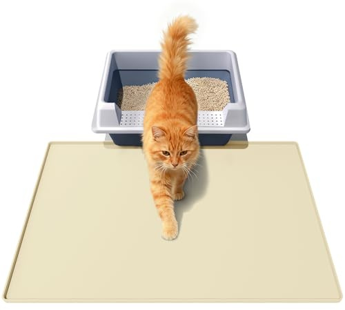 Tapis pour litière pour chat 60 x 40 cm, matériau en silicone souple, tapis pour bac à litière imperméable, antidérapant et facile à nettoyer, tapis pour chat durable pour l'intérieur et le jardin