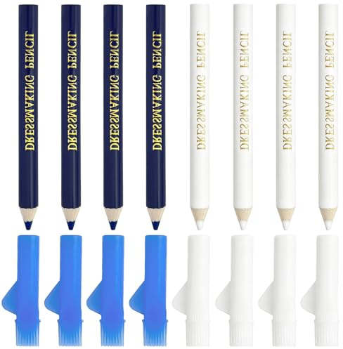 BEZHO, 8 lápices de tiza para sastre, 2 colores, soluble en agua, para costura, confección, patchwork, manualidades DIY (azul y blanco)