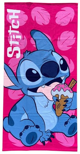 CARTOON Telo Mare Stitch Disney Microfibra 70x140 cm Asciugamano Mare Piscina Bambine e Ragazze 100% Poliestere Asciugatura Rapida Telo Spiaggia Fucsia con Stitch e Gelato Ufficiale Disney