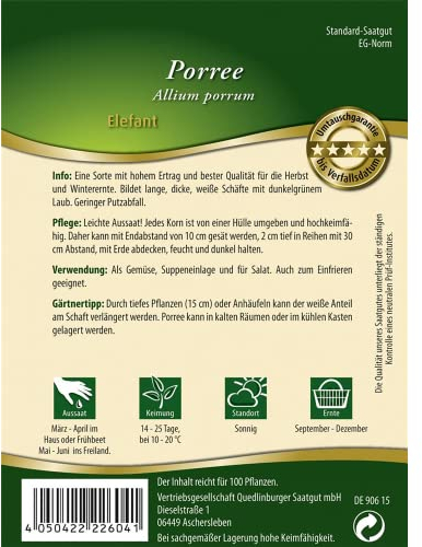 Quedlinburger Porree 'Elefant' Pillensaat, 1 Tüte Samen