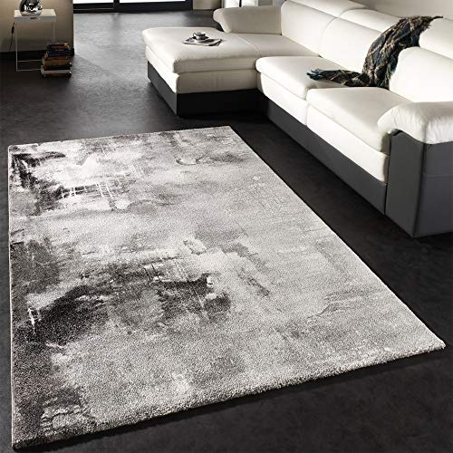 Paco Home Teppich Modern Designer Teppich Leinwand Optik Meliert, Farbe:Grau, Größe:120x170 cm
