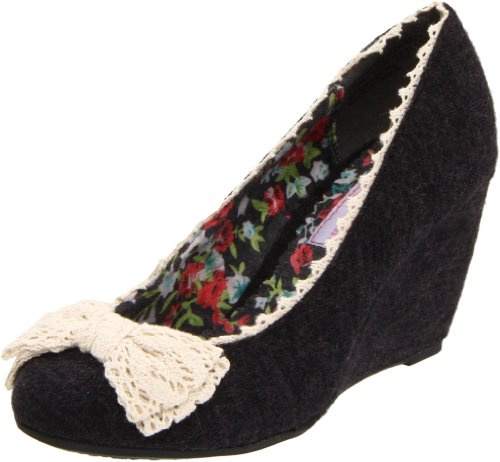 Sugar Women's Hob Knob Wedge Pump Black Size: 4 UK