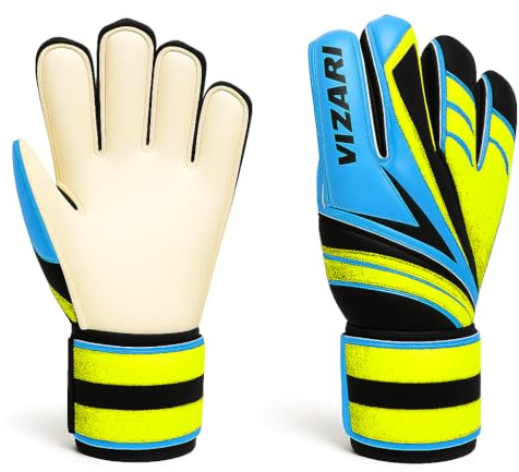 Vizari Avio F.P. Soccer Goalkeeper Gloves - Superior Grip, All Skill Levels - Non-Slip Receiver Gloves | for Kids and Adults (Blue/Green, Size 7)