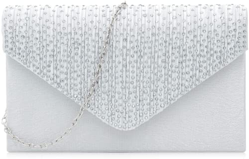 Milisente Clutch damen satin kristall elegante Diamant abendtasche für hochzeit (Silber)