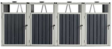 pro.tec Cache Poubelle Solide Abri Extérieur pour 4 Conteneurs à Ordures et Déchets de 240 L Portes à Poignée Acier Galvanisé Plastique 121 x 292 x 82 cm Gris Anthracite