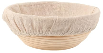 8 inch Round Bread Proofing Basket,Banneton Brotform Bread Dough Proofing Rising Rattan Handmade Basket with Linen Liner Cloth (Round 20 * 8cm)