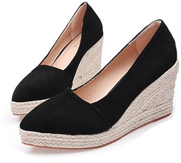 HIKKWXVN Espadrillas da Donna Sandali con Zeppa Décolleté con Zeppa con Punta Chiusa, Sandali con Tacco e Plateau per Scarpe Eleganti da Festa di Nozze,Nero,38 EU