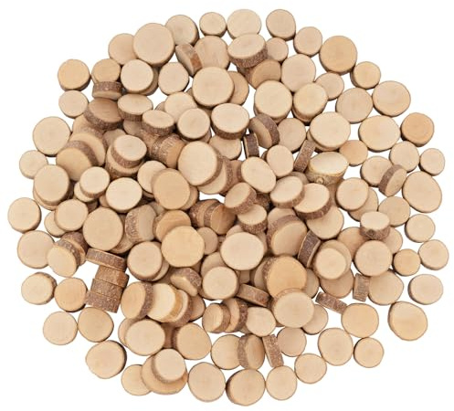 CUWELT 200Pcs Small Round Wooden Discs for Crafts, 1-2cm Mini Wooden Slices Circles, Unfinished Natural Wood Log Slices Non-Drill, Wooden Log Circles for DIY Christmas Ornaments Art Wedding Decoration