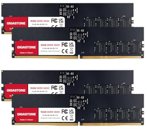 【DDR5 RAM】GIGASTONE 64GB Kit (4x16GB) DDR5 5600MHz PC5-44800 CL 46-46-46-90 1.1V UDIMM 288 Pin Unbuffered Non ECC High Performance PC Desktop Memory Upgrade