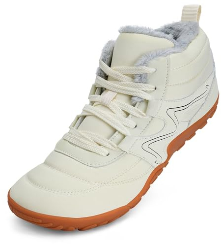 Mabove Zapatos barefoot para mujer Zapatos barefoot anchos Zapatos para trail running Forro cálido Zapatos de invierno Botas de nieve (blanco lechoso, 41 EU)