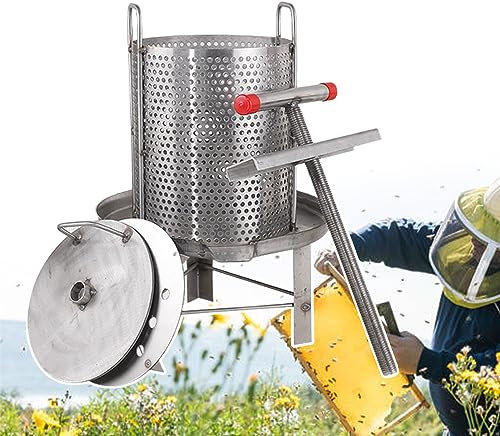 Bienenzuchtwerkzeug, Edelstahl, manueller Honigabscheider, für Zuhause/Gewerbe, Honigpresse und Wachspresse, 2-in-1-Extraktorausrüstung mit 3 Filterbeuteln