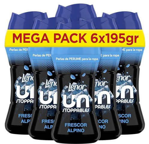 Lenor UNstoppables Perlas de Perfume para la Ropa, 96 Lavados (6 x 195g), Suavizante con Fragancia Frescor Alpino, Potenciador de Frescor
