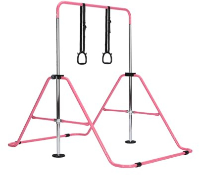 Gymnastics Bar with Gymnastic Rings,Adjustable Gymnastics Bar Training Kip Bar Gymnastics Equipment for Home Indoor outdoor (With Rings, Pink)