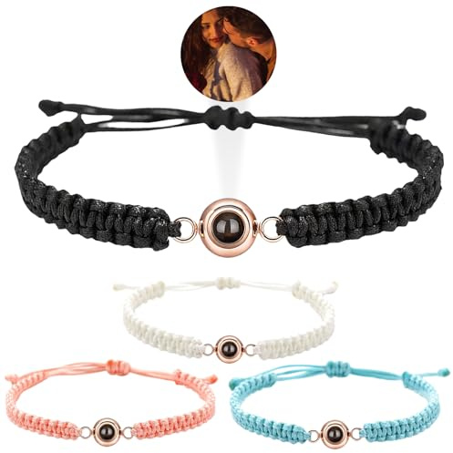 ZEXUPER Pulsera de fotos personalizada con imagen interior para parejas, pulseras de proyección personalizadas, longitud ajustable, regalos para hombres