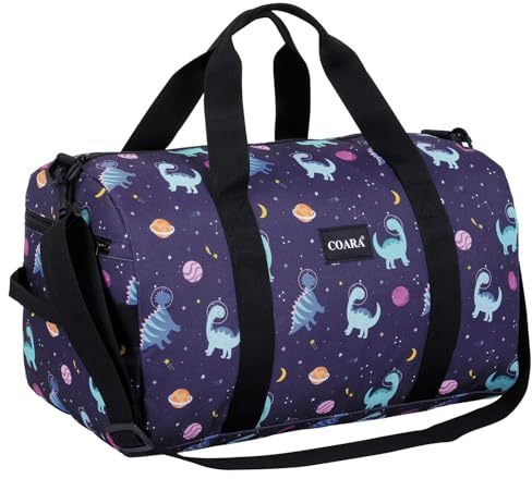 Kids Duffle Bag Overnight Bags for Boys and Girls Weekender Sleepover Carry-On Tote for Traveling Gym Sport Dance (Dinosaur Navy)