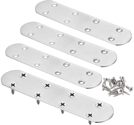 sourcing map 4pcs Straight Bracket 6.5 x 1.5 Stainless Steel Flat Fixing Brackets Mending Plate Corner Brace Connector with 32 Screws for Wood Board Bed Frame Furniture Shelves, Silver
