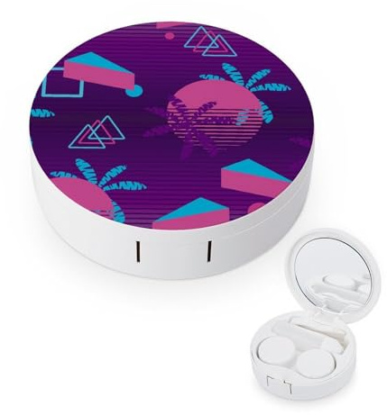 fkgvwo Contact Lens Container Retro Coconut Tree Travel Contact Lens Box with Mirror Tweezers Solution Bottle
