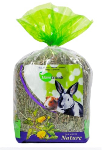 Homefriends Heno Caléndula y Ortiga 500g para Conejos, Enanos, Hamsters, Cobayas y Roedores. Comida para Conejos con Fibra para el Desgaste Dental del Roedor.