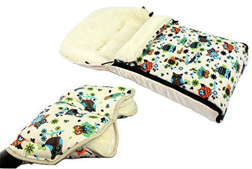 BAMBINIWELT KOMBI-ANGEBOT muff/handvärmare + universell vinterväska (90 cm/motiv $4), passar även för babyskålar, barnvagnar, buggy, av ull i uggldesign