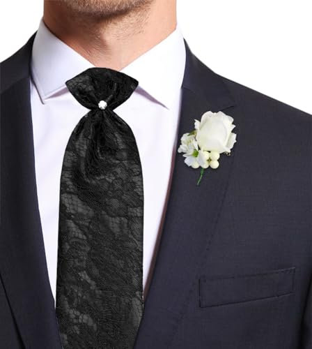 Remo Sartori - Plastron Krawatte für Bräutigam für Zeremonie aus Spitze und Seide, hergestellt in Italien, für Herren, Schwarz , Einheitsgröße