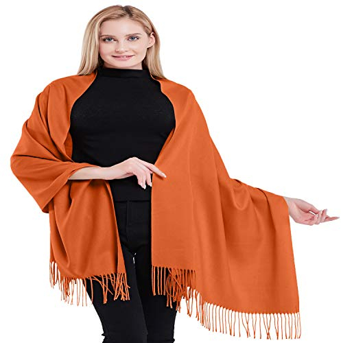 CJ Apparel Kürbis-Orange 100% Kaschmir Zweilagige Schals Pashmina Handgemacht in Nepal Schultertuch Schal Umschlagtuch NEU